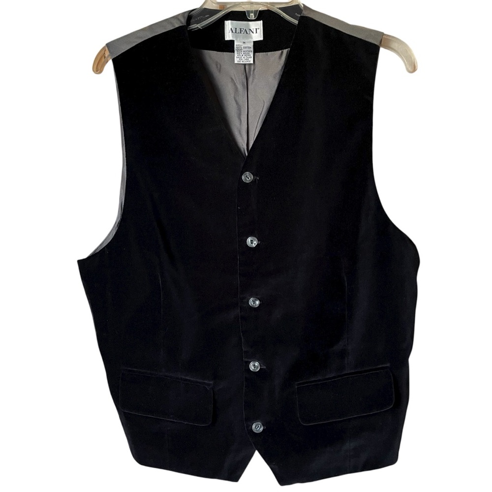 Alfani Vintage Black Velvet Vest,‎ M
